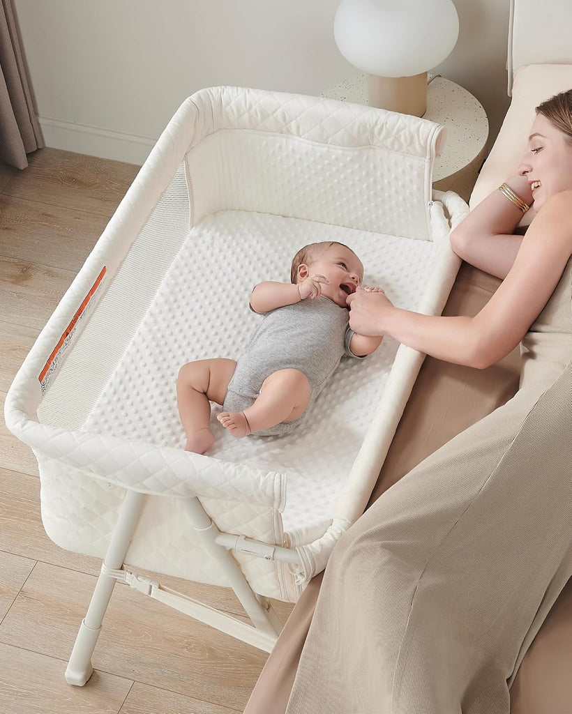 Bassinet Bedside Sleeper, Baby Crib for Newborn, Baby Bassinets Bedside Sleeper with 4 Auto-Lock & Adjustable Height