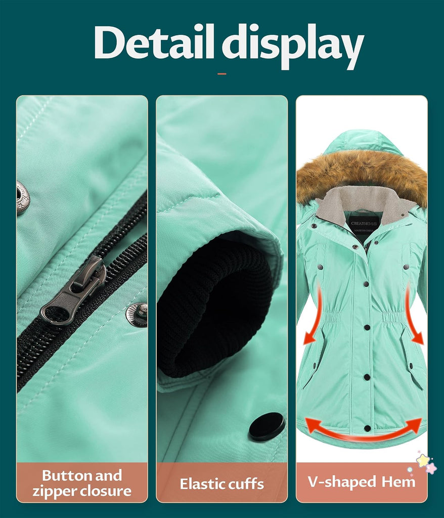 Girl's Long Winter Warm Parka Sherpa Trimmed Collar Puffer Ski Jacket Coat