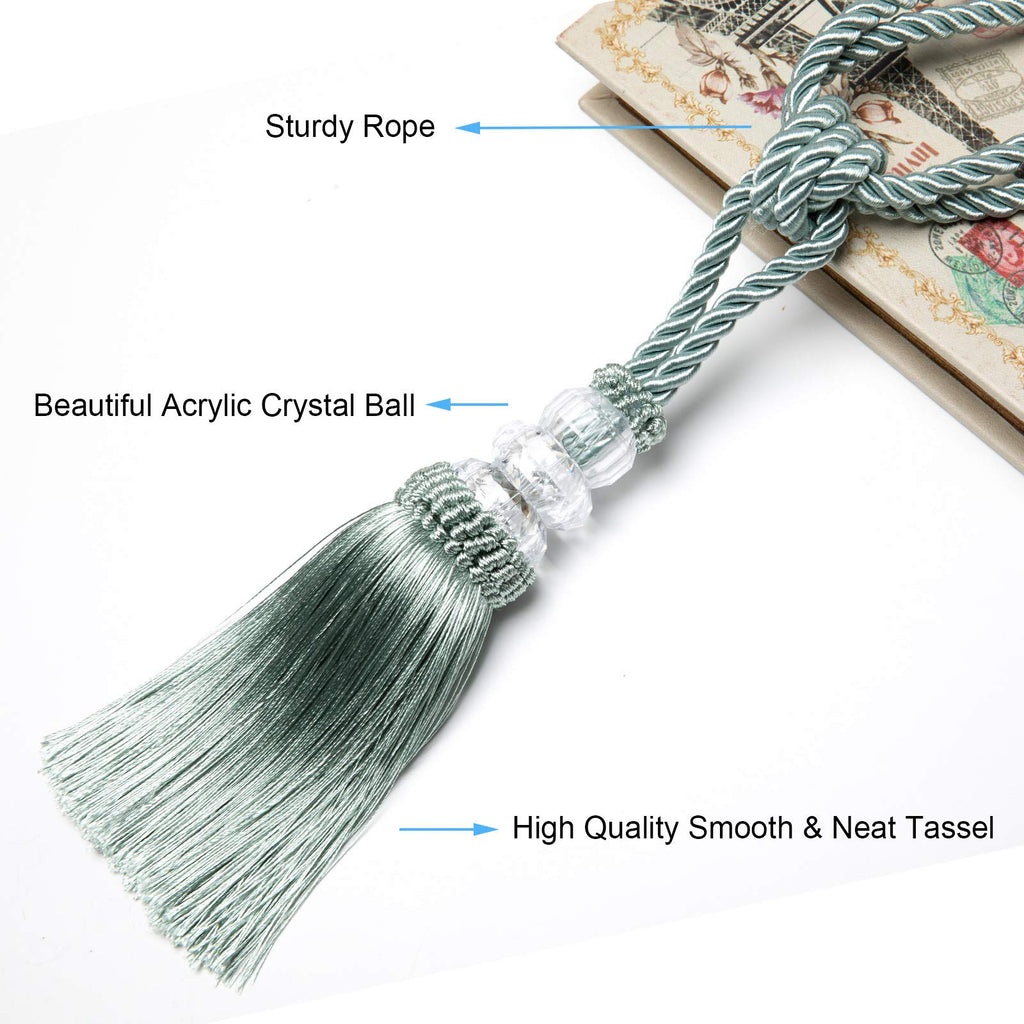 Tassel Curtain Tiebacks Handmade Curtain Tie Backs, Elegant Crystal Curtain Holdbacks Decor (Blue, 2P)