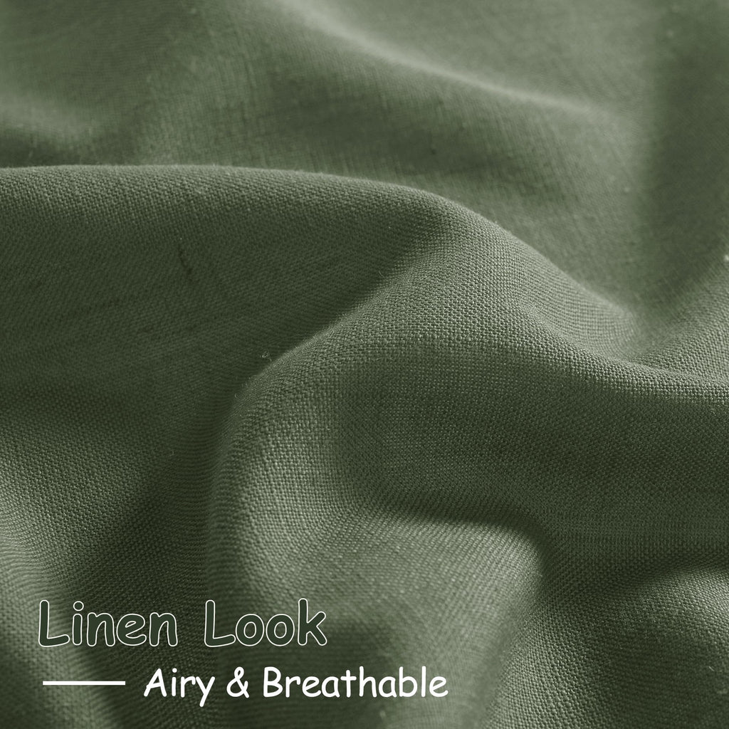Olive Green Linen Curtains 2 Panels Set 95 Inch Length Back Tab Light Filtering Semi Sheer Curtain Drapes 52x95