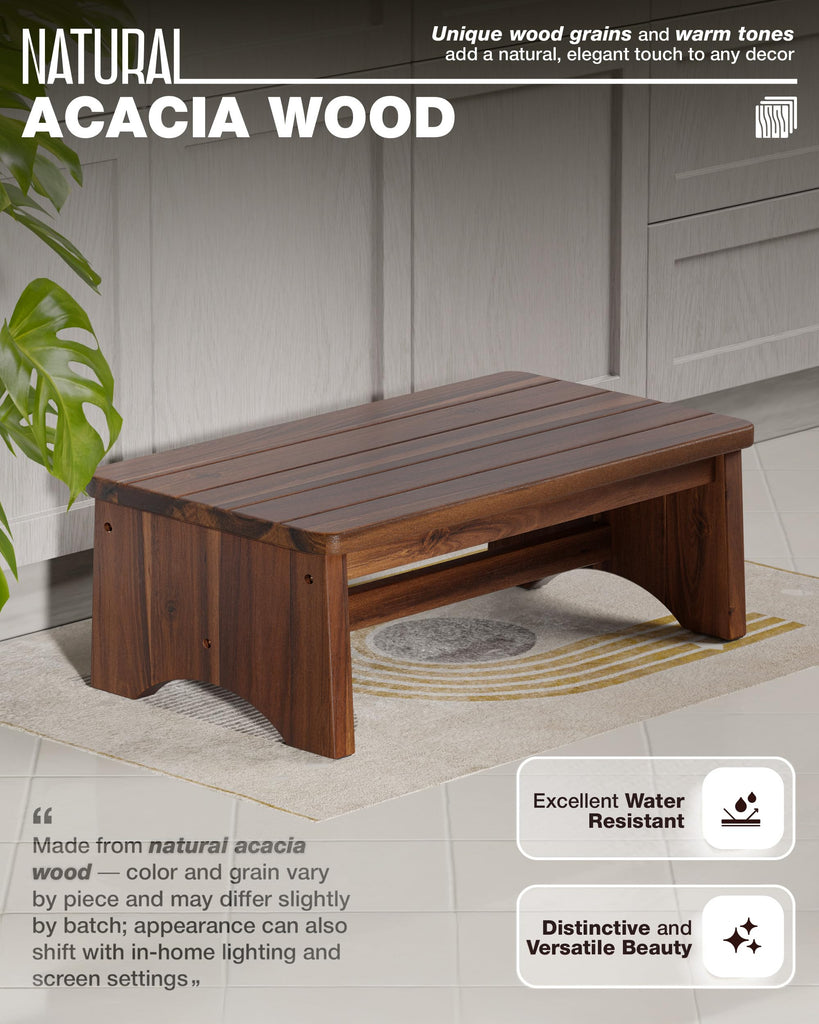 Extra Wide 26in Wooden Step Stool, Heavy Duty, Holds Up to 375 lbs