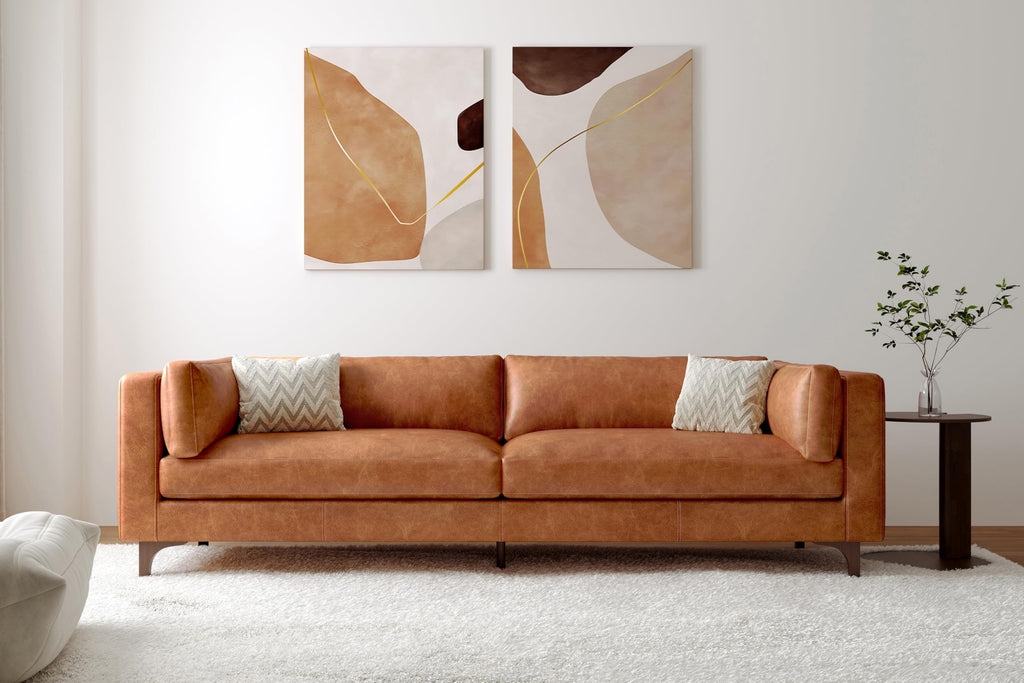 Mary Leather Couch 93" | Top Grain Nappa 11000 Leather Wide Seat, Solid Wood Frame, Plush Cushioning, Top-Stitched