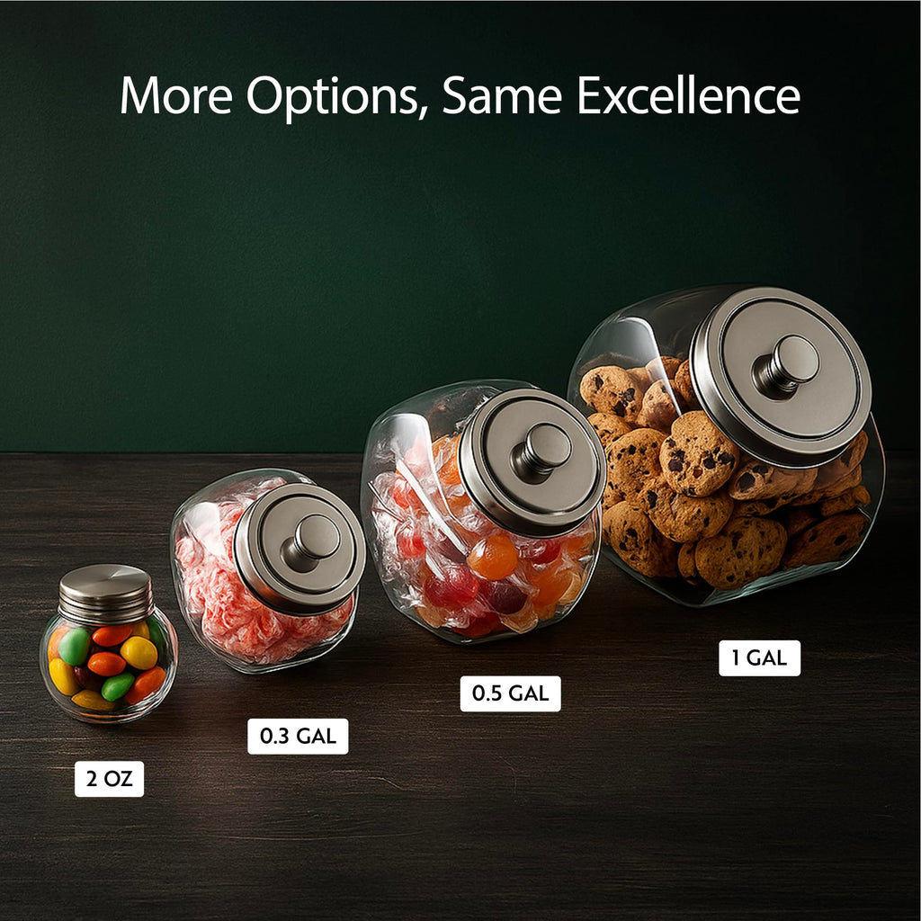 Glass Penny Candy Jar 1 Count 1 Gallon Wide Opening Glass Storage Jar With Chrome Lid, Crystal-Clear 4.53 x 4.53 x