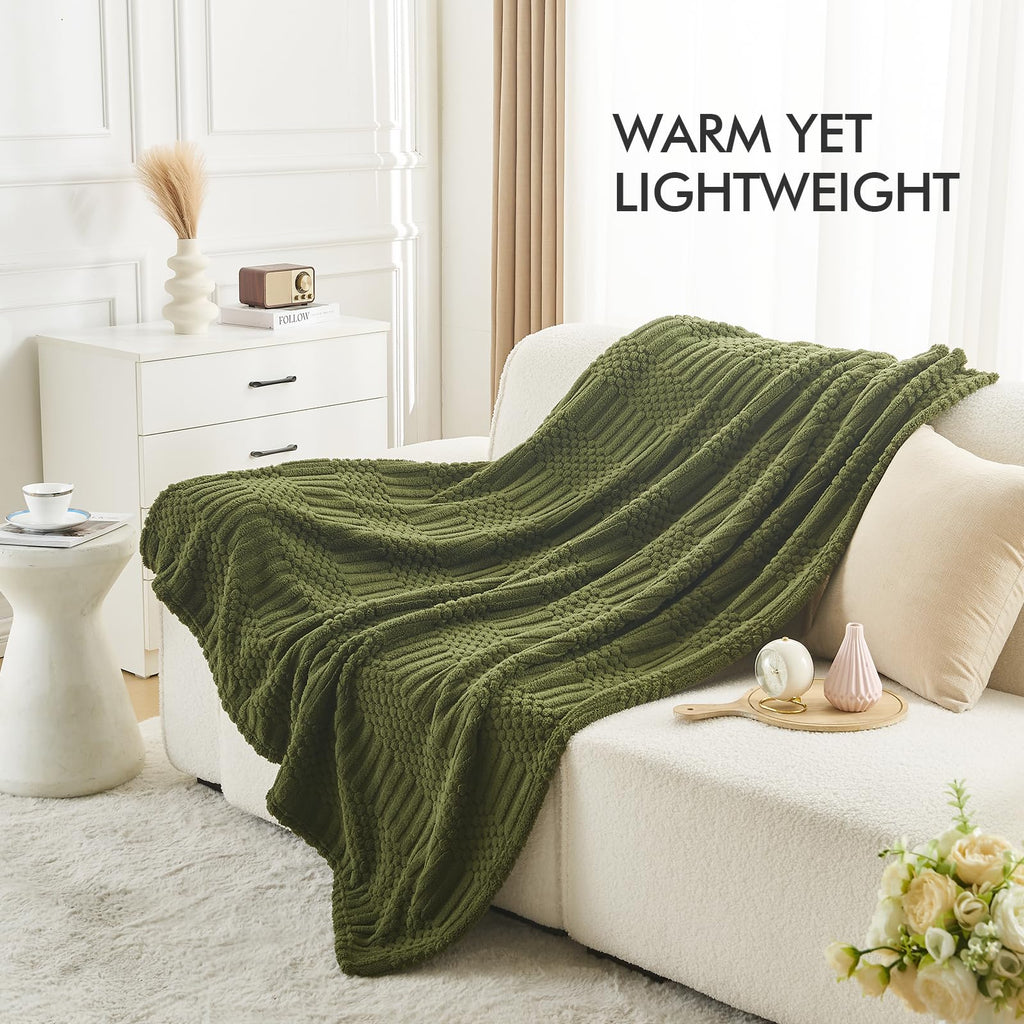 Olive Green Boho Throw Blanket for Couch, Soft Fleece Plush Lightweight Blanket 60x80, Fuzzy Moss Green Blanket Bed