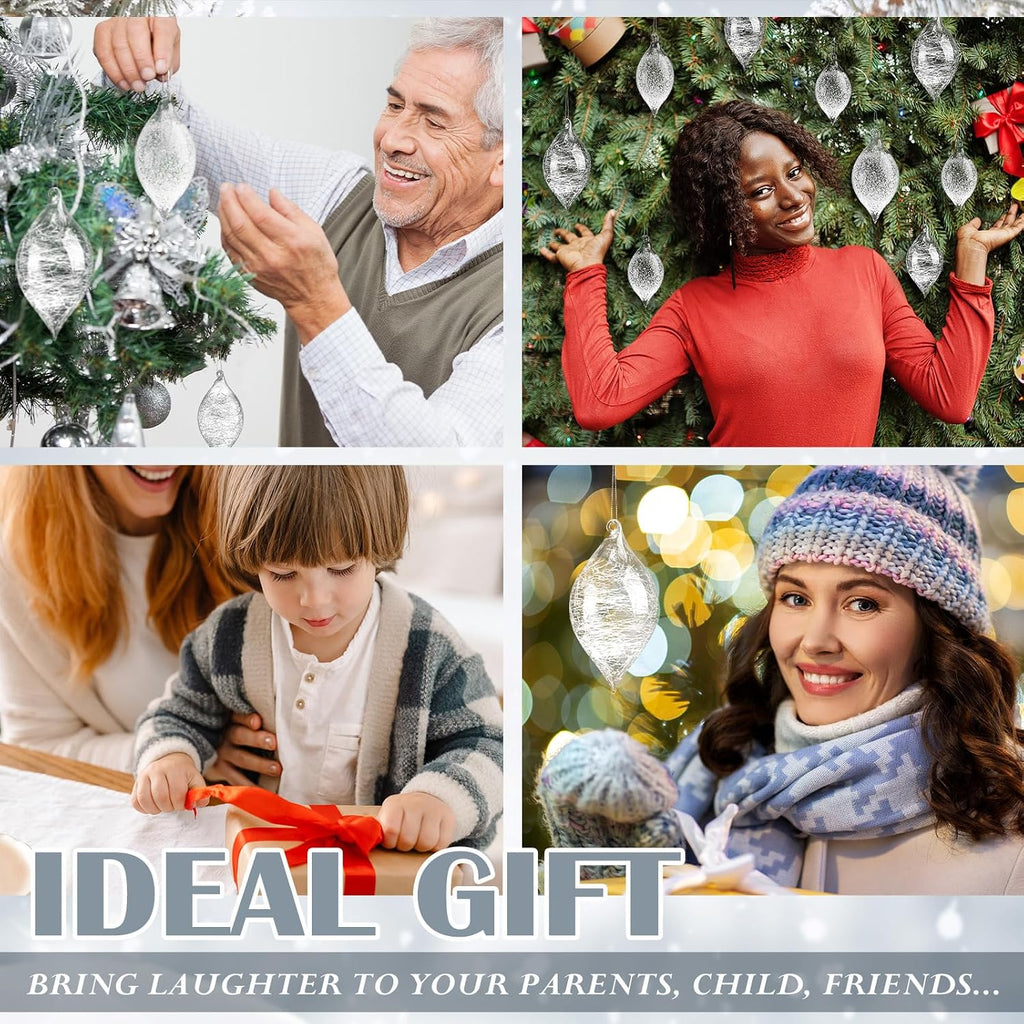 12 Pcs Clear Glass Christmas Ornaments for Xmas Tree, Bulb Ball
