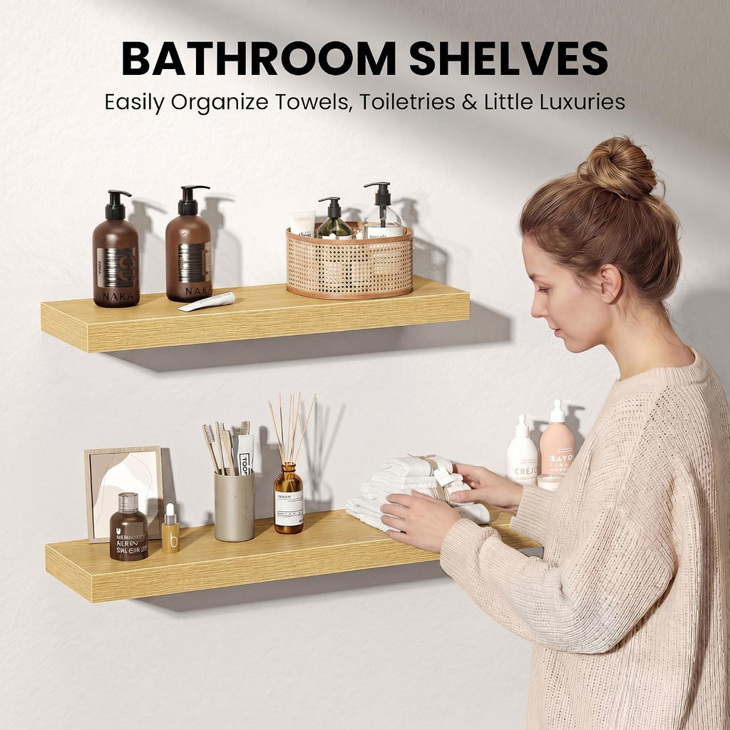 16Inch Floating Shelves for Wall, 8 Inch Deep Shelves |Bedroom|Kitchen Wall Mounted, Wood Hanging Shelf with