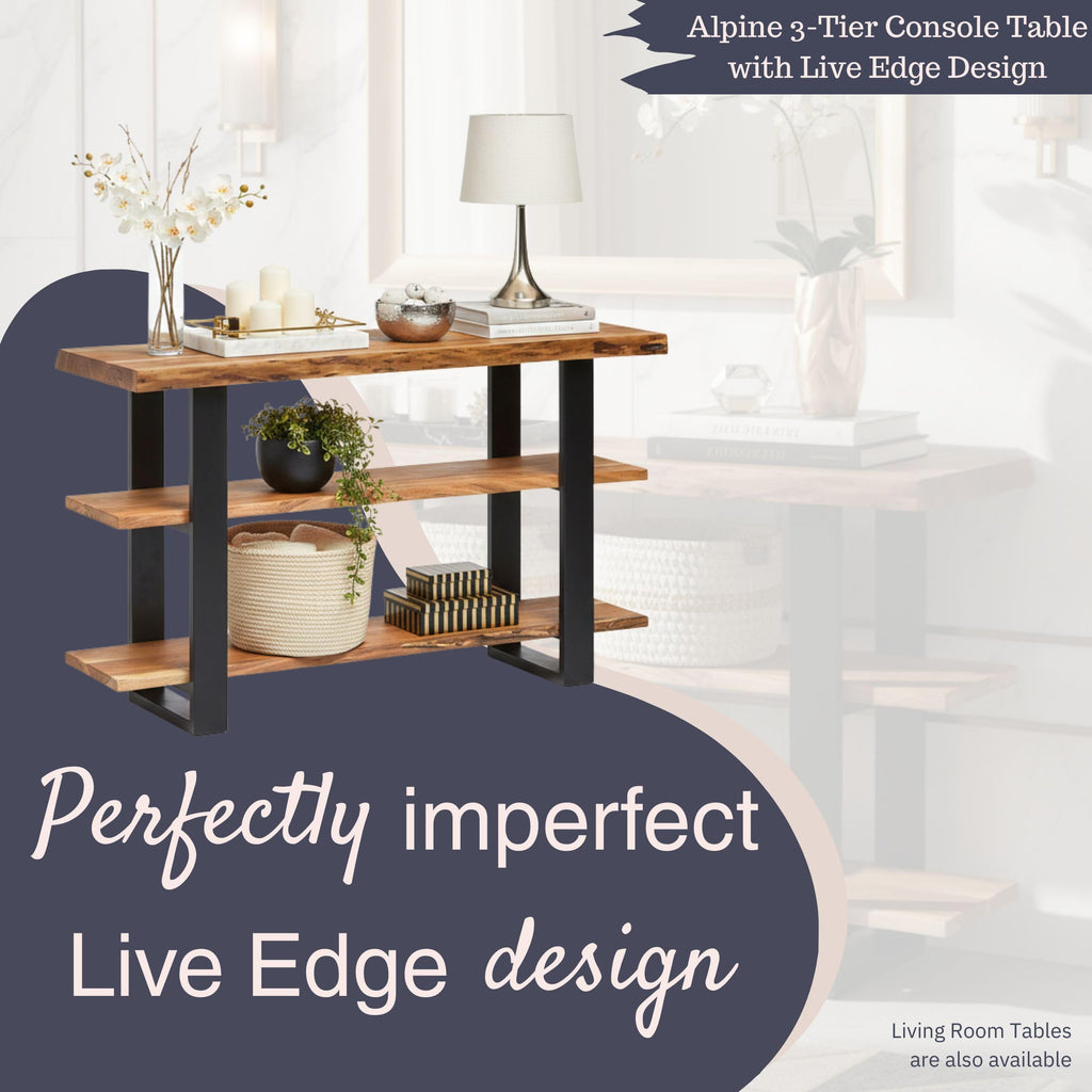 Alpine Live Edge Console Table, Natural, 48" x 16" x 30"