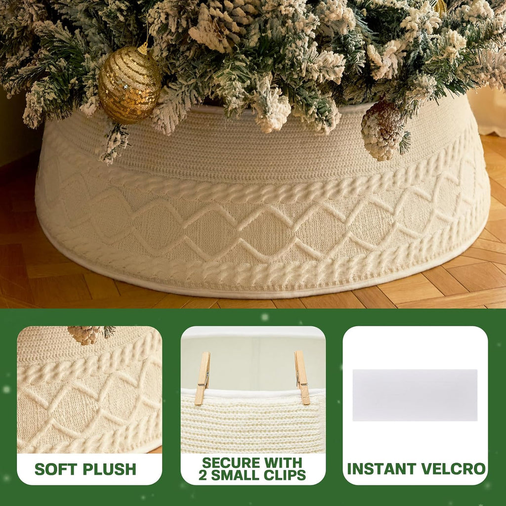 Knit Christmas Tree Collar, Christmas Tree Skirt, Cream, 23-30