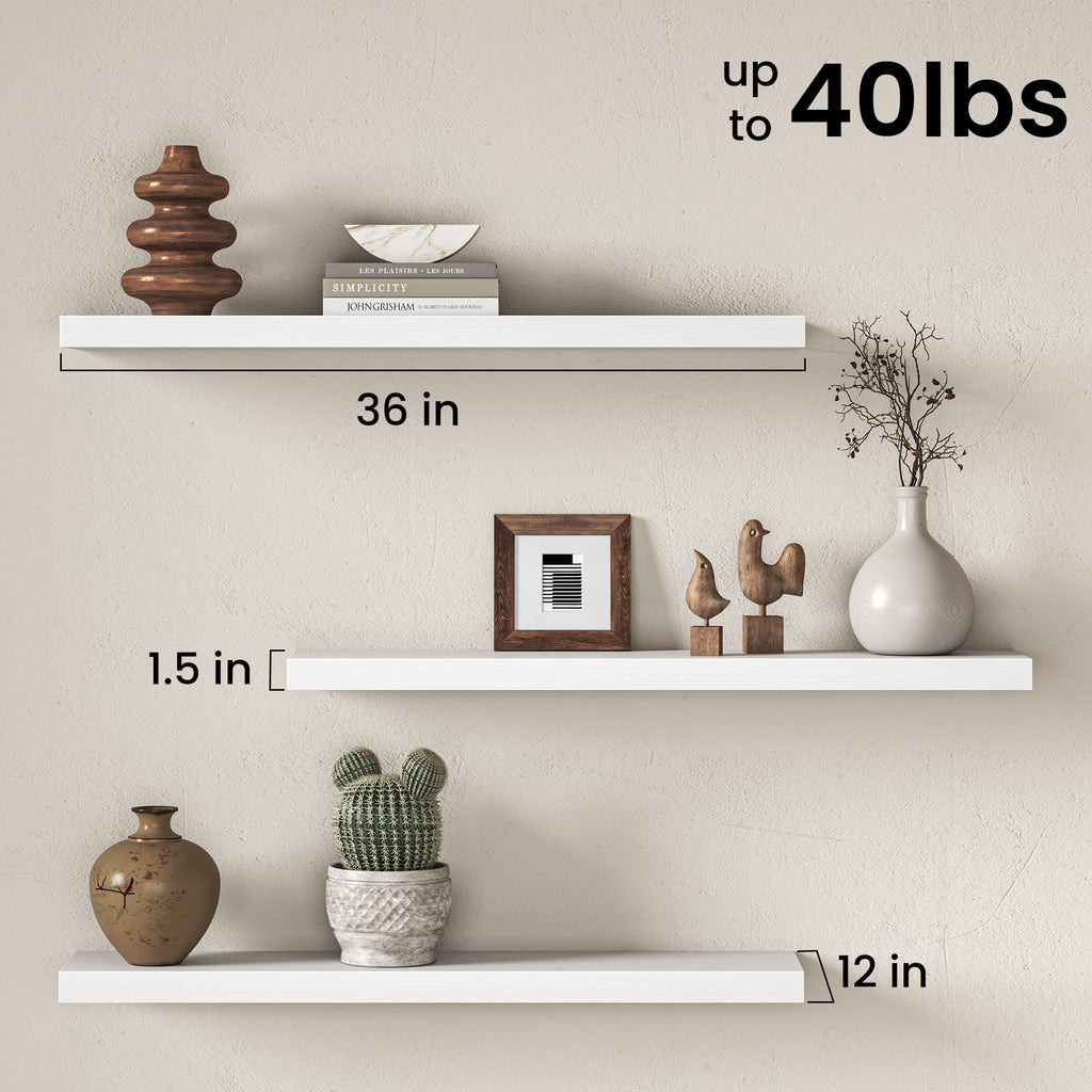 Floating Shelves for Wall, 3 Pack 36 Inch Long Floating Shelves, 36 x 12 Wooden Shelves for Wall, Large Storage