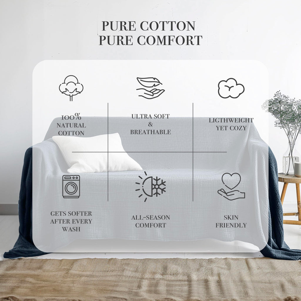 Large Gauze Sofa Cover%100 Pure Cotton, Couch Covers for 3 Seater, 4 Seater Sofa, Sectional, 4 Layered Natural Muslin