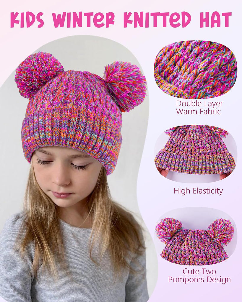 4 Pcs Kids Winter Hat Gloves Scarf Set, Thicken Warm Toddler Beanie Mittens Neck Warmer Set for Boys Girls