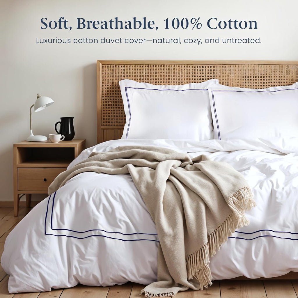 Duvet Cover Queen (3 Pieces), 100% Cotton Percale, Full/Queen, Soft, Breathable & Lightweight, Including Duvet Cover