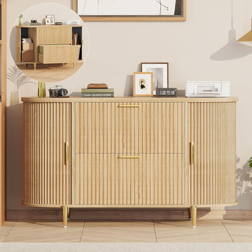 Fluted 2 Drawer File Cabinet with 2 Sliding Door | 39.4" Filing Cabinet ,fit Legal/Letter/A4 Siz,Modern File Cabinet