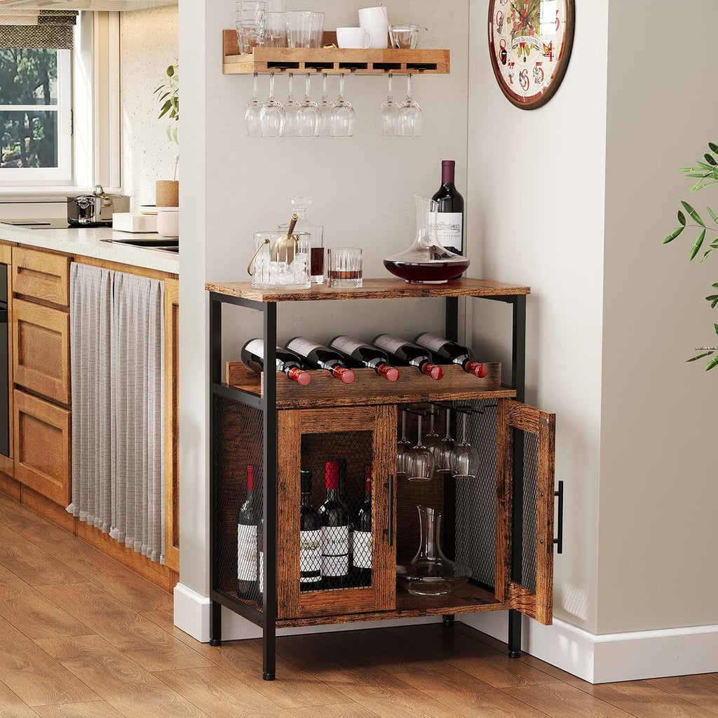Wine Bar Rack Cabinet with Detachable Wine Rack, Coffee Barwith Glass Holder, Small Sideboard and Buffet Cabinet with