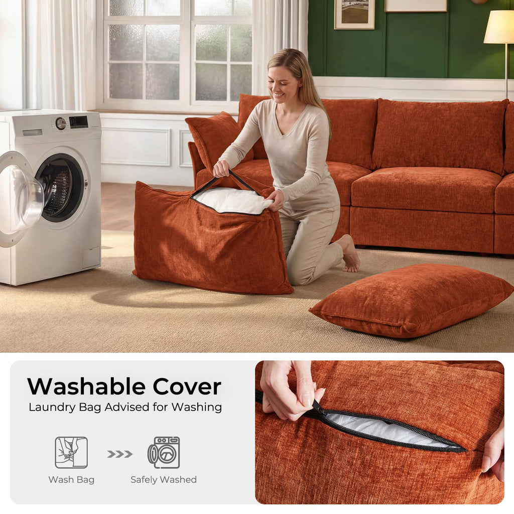Luxury Modular Sectional Sofa, L-Shaped 3-Seat Couch with Storage Ottoman Deep Seat & Reversible Chaise Lounge