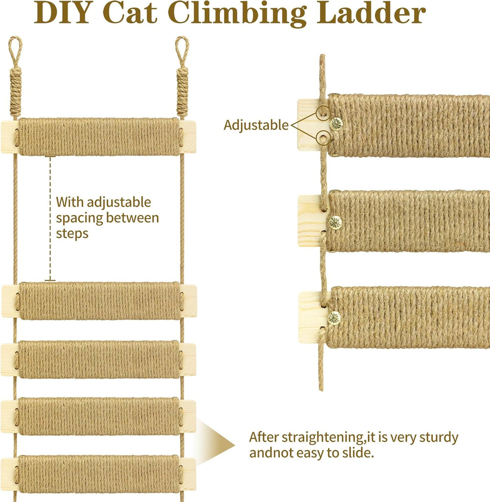Adjustable Cat Ladder & Bridge - Multi-Functional Wall Furniture Climbing Frame | Sisal-Rope Wrapped Rungs for Secure
