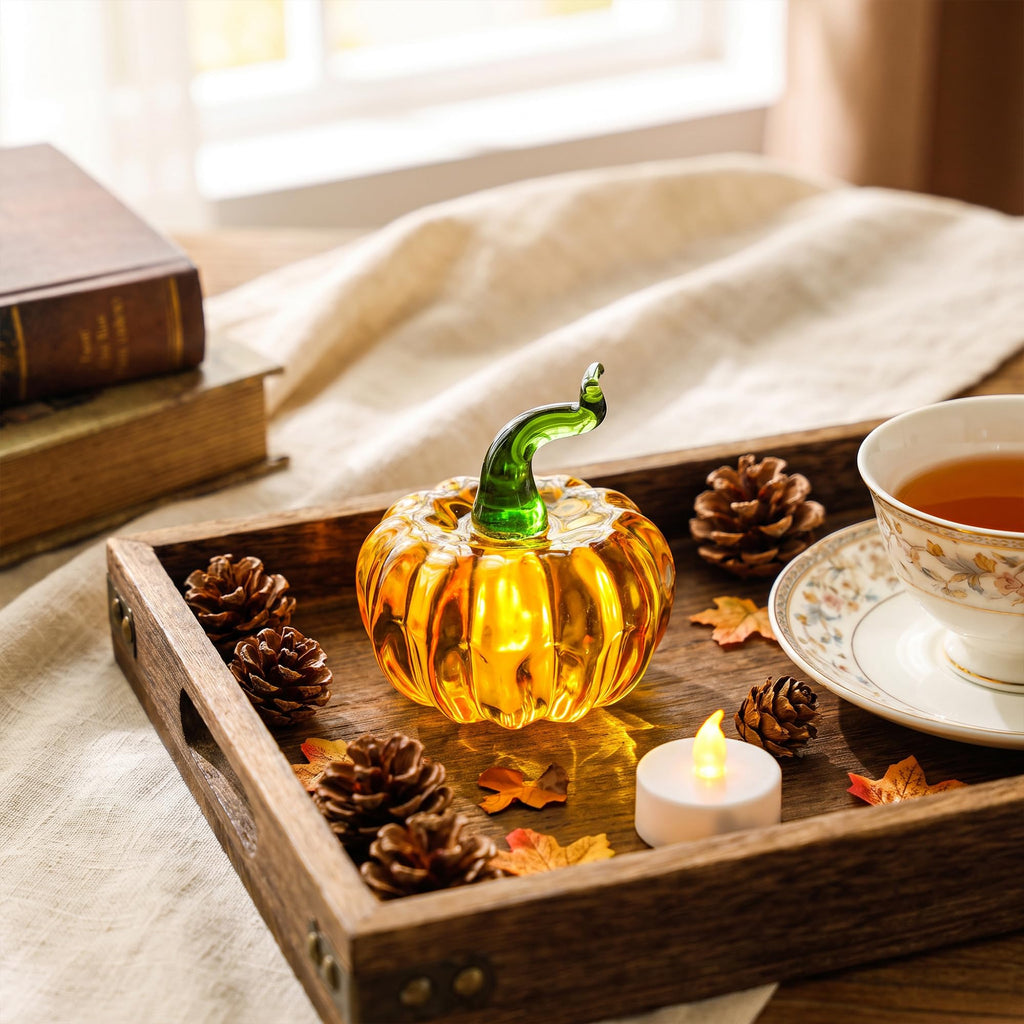 6-Piece Mini Glass Pumpkin Figurines for Decorating, Pumpkins Fall Decor