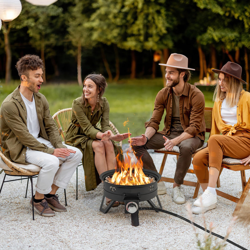 Portable Propane Fire Pit, 17" Outdoor Fire Bowl w/Foldable Legs