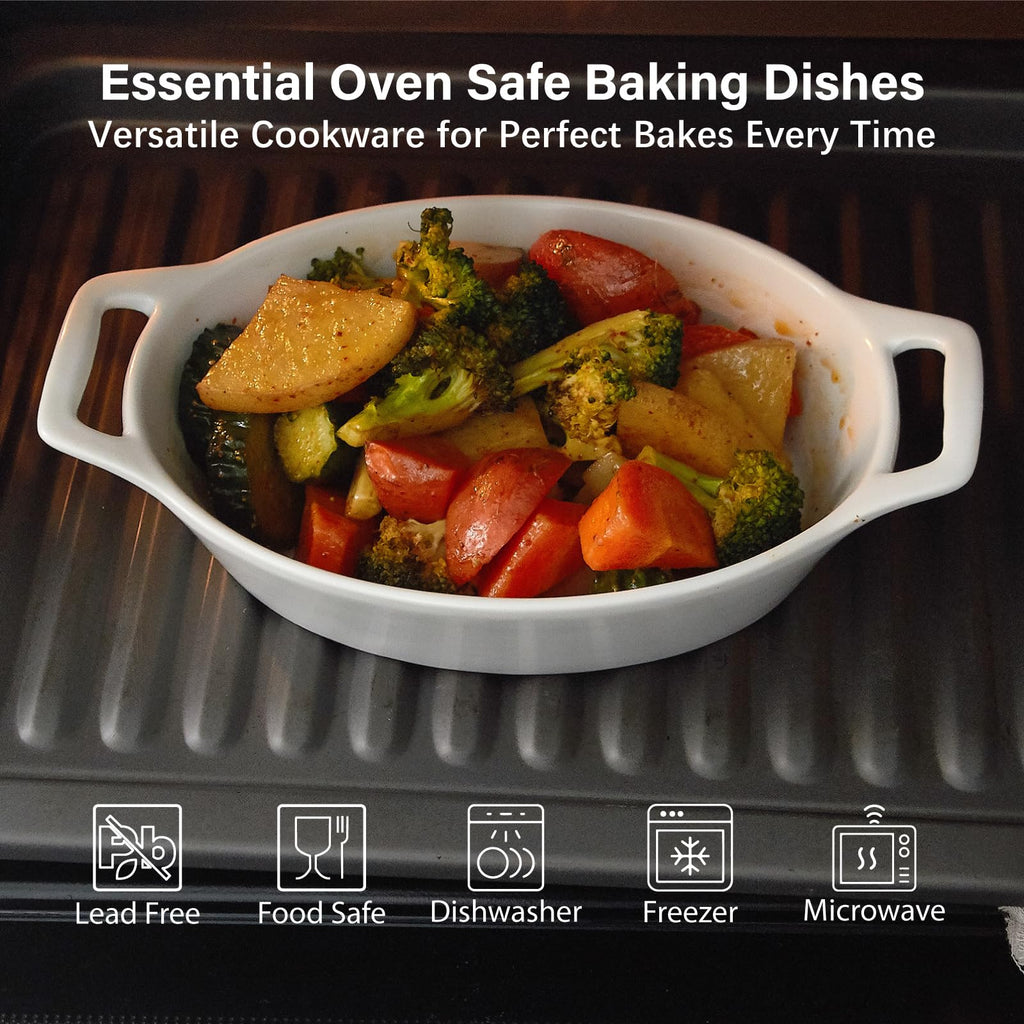 Oval Ceramic Au Gratin Baking Dishes with Handles, 20 oz, Set of 4