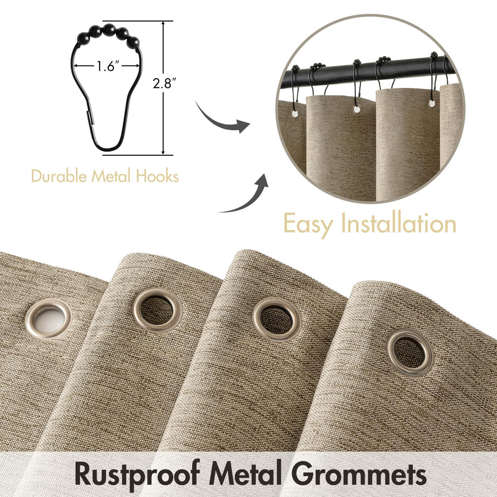 72 x 84 Extra Long Linen Khaki 12 Metal Hooks