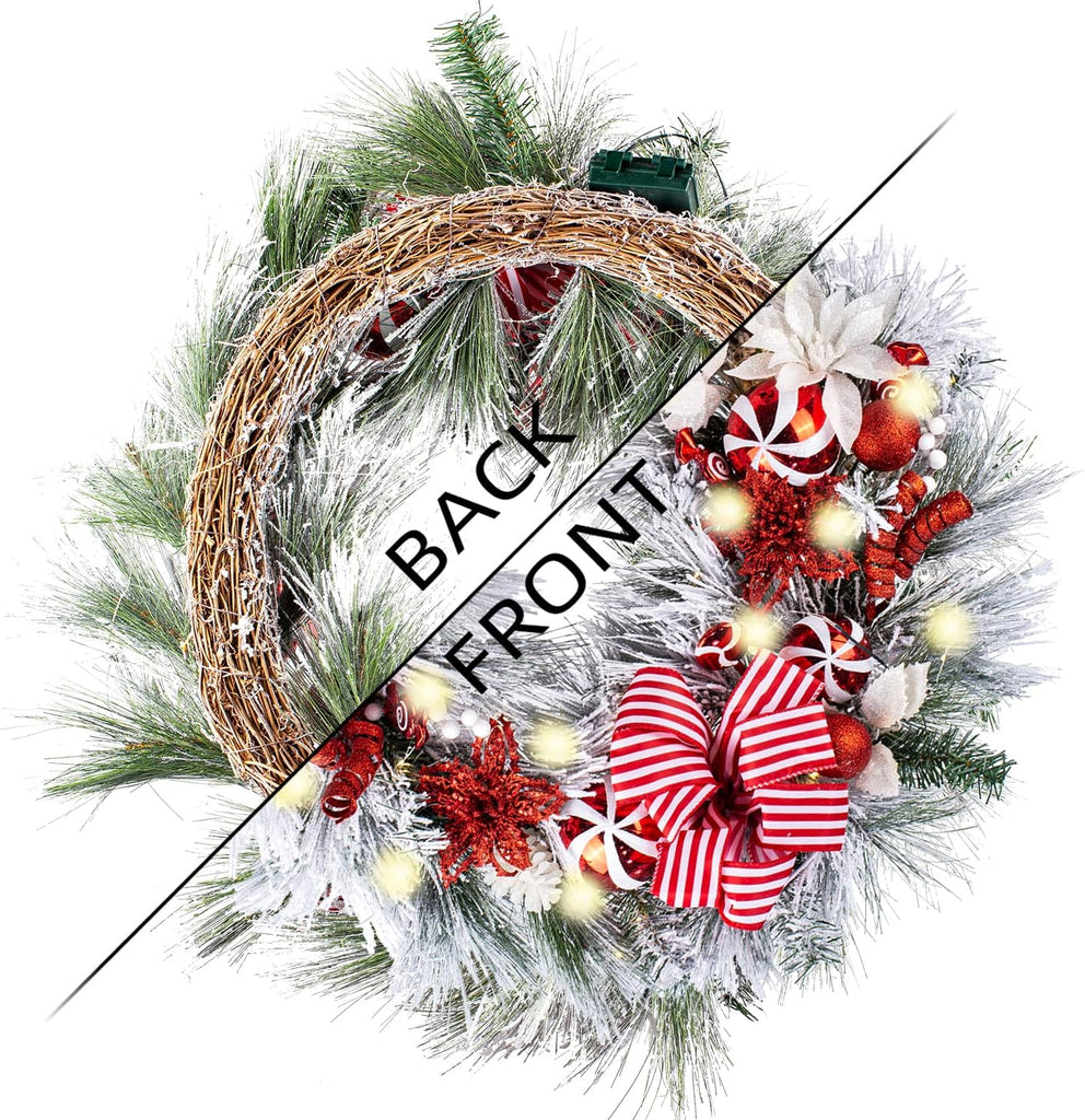 30 Inch Pre-Lit Red White Christmas Wreaths for Front Door