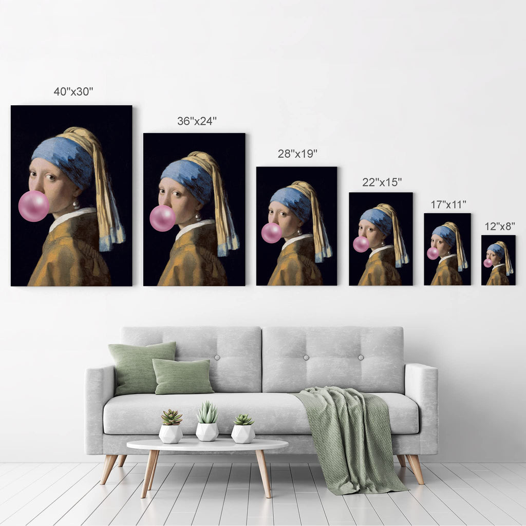 Johannes Vermeer's Masterpiece Girl with a Pearl Earring Pink Bubble Gum Art CANVAS PRINT Modern Painting Wall Art