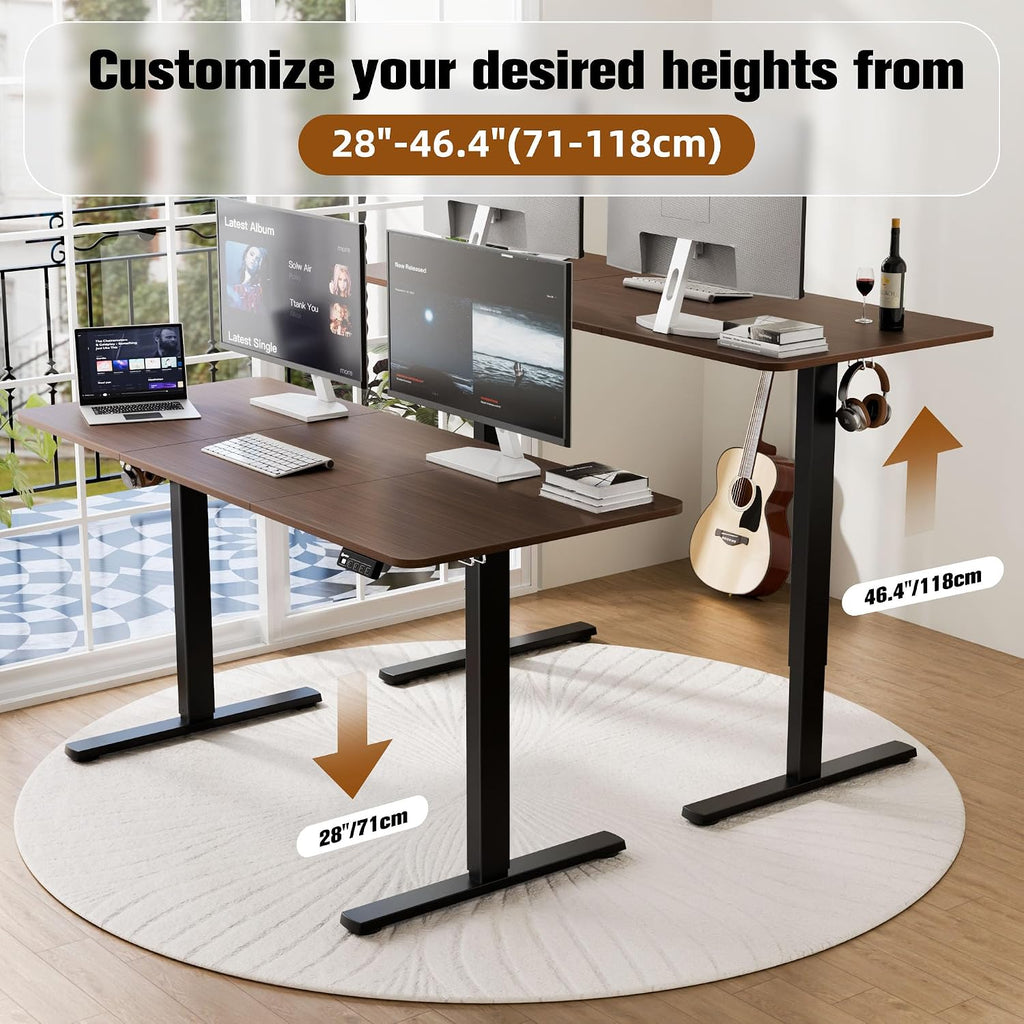 55"x24" Standing Desk, Height Adjustable Sit-Stand Home Office, Walnut | Electric Adjustable Standing Desk, Sit to