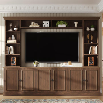 Farmhouse 4-Piece Entertainment Center Wall Unit for TVs up to 70", Large TV Stand with Bookshelves, Adjustable