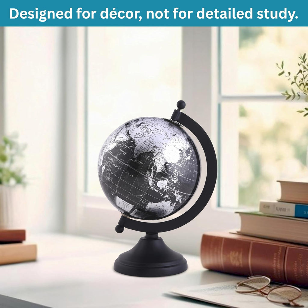 5" World Globe With Sturdy Metal Stand (NOT PLASTIC!) - Desktop Globes Desk Table Office Decor - Book Shelf Decor