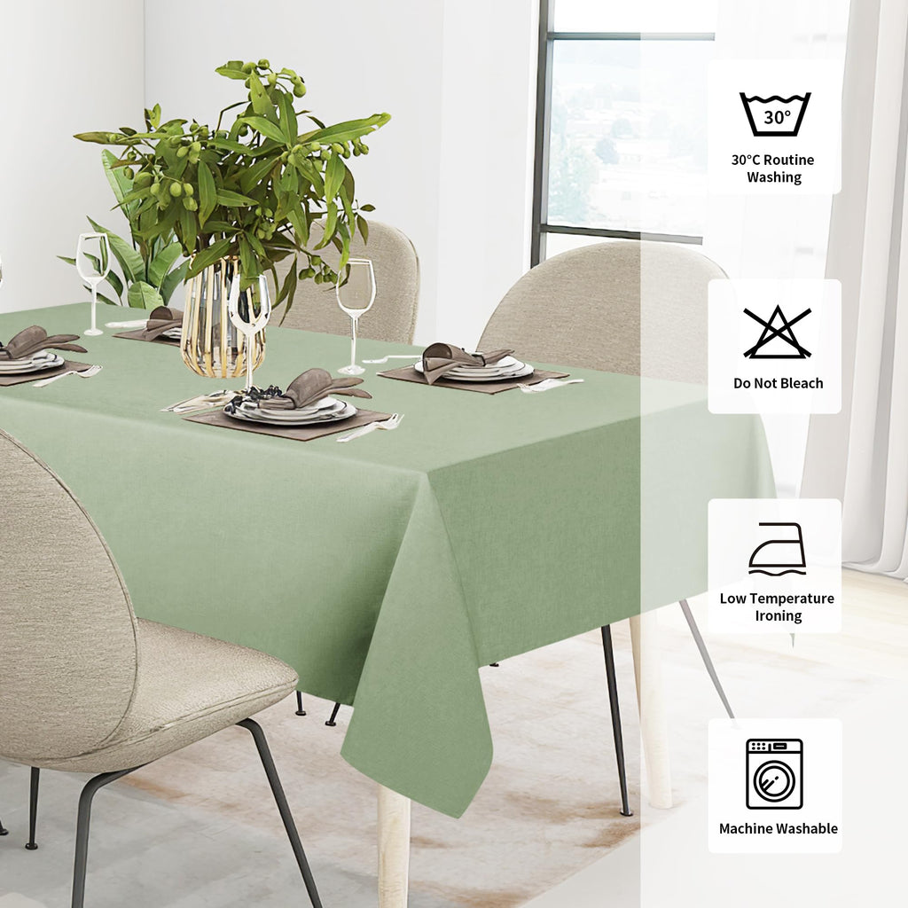 Waterproof Faux Linen Tablecloth, Rectangle, 60x120in, SageGreen