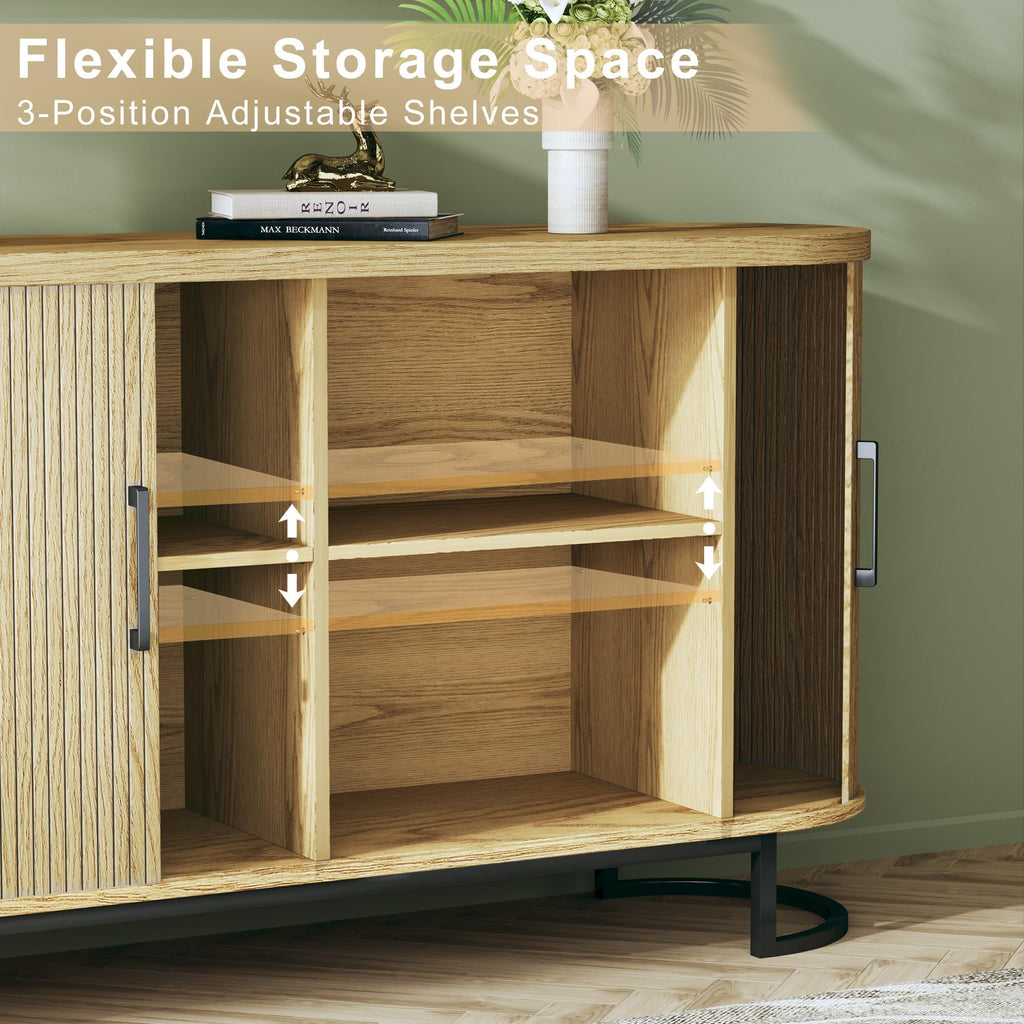 Sideboard Buffet Cabinet with Storage, 54.3" Fluted Tambour, Adjustable Shelves, Mid Century Modern Console Kitchen