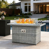 40" Propane Fire Pit Automatic Ignition, 55000 BTU Outdoor Fire Pit with Dust Cover, Rattan Rectangular Design Featuring Glass Windshield, Fire Pit
