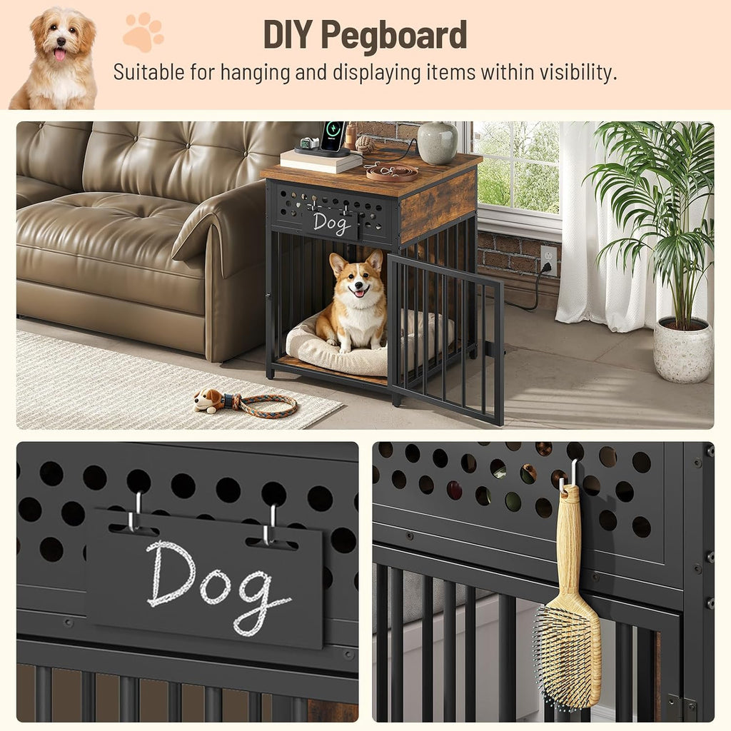 Dog Crate Furniture with Charging Station for Small Dogs