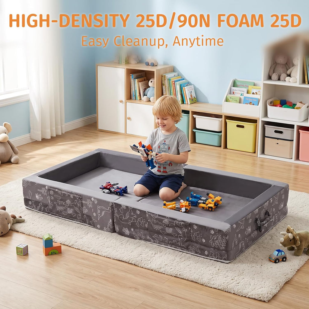Portable Toddler Travel Bed 2-in-1 Foldable Floor Bed with 2.75" Thick Soft Foam, Machine-Washable Crystal Velvet