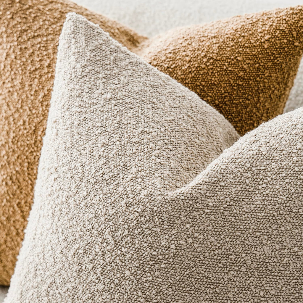 Decorative Textured Boucle Throw Pillow Cover 20x20 Inch, Oatmeal