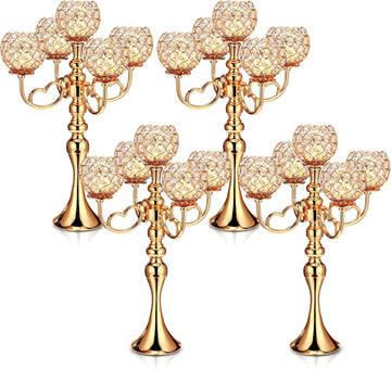 4 Pcs 5 Arm Crystal Candelabra Centerpieces for Tables 21.5 Inch Tall Crystal Candle Holders Bowlrty Events Table