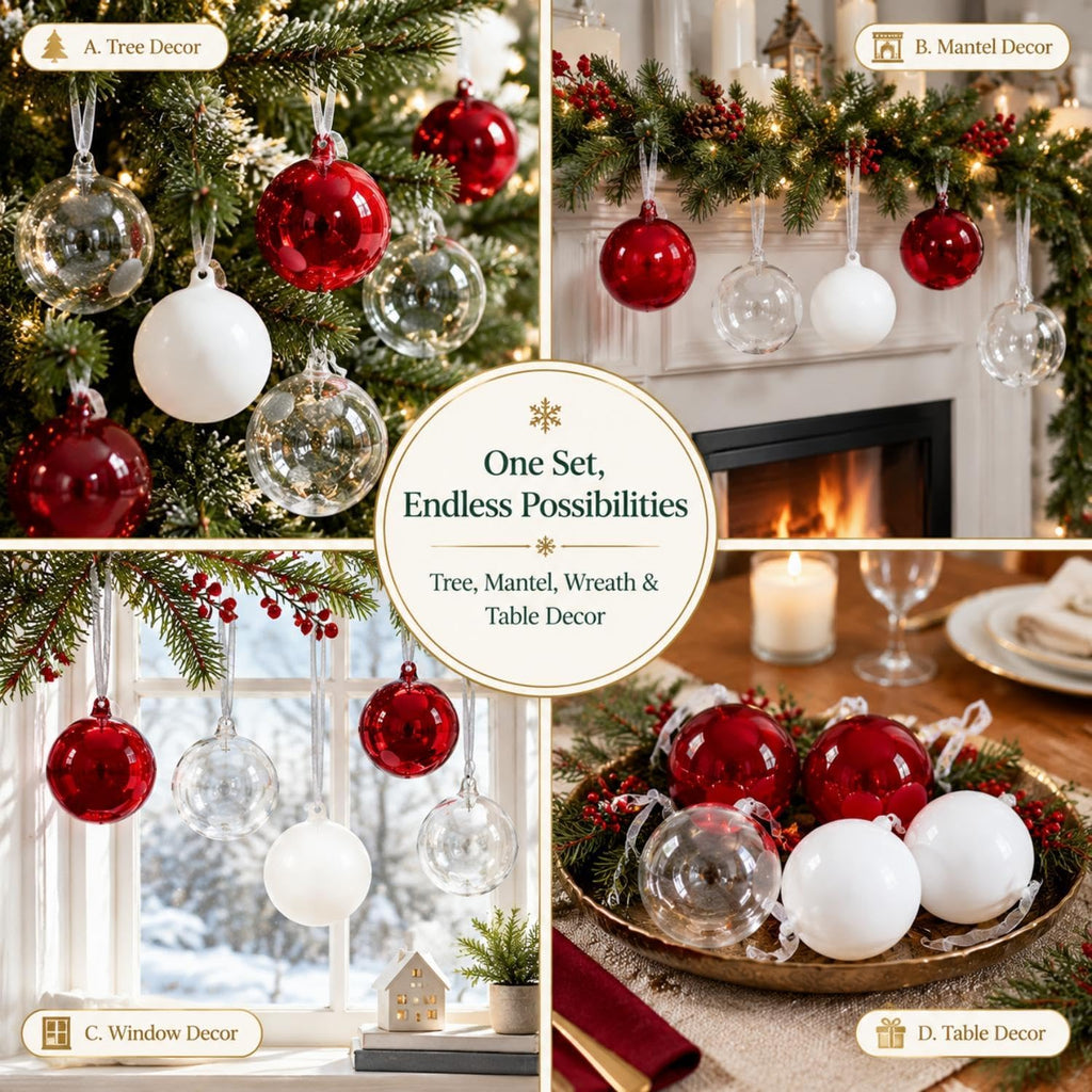 6 Pcs 3.15 Inch Red Christmas Hand Blown Glass Ball Ornaments