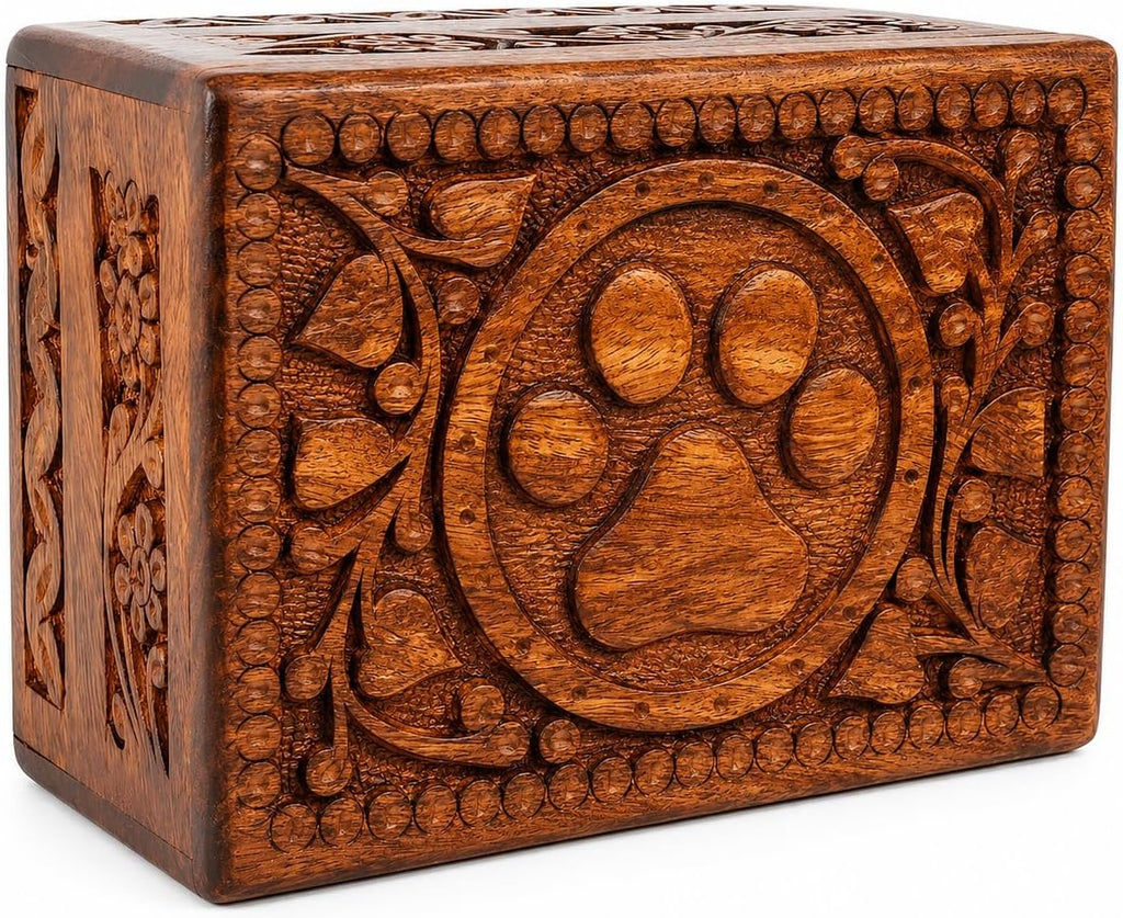 Wooden Pet Memorial Cremation Urns for Ashes Pet Urn Wood Keepsake Paw Box Urns for Cat Dogs Ashes | Cat Memorials