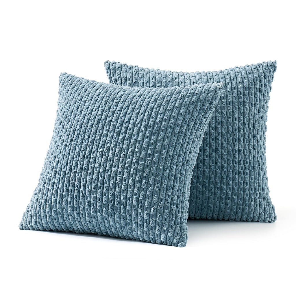 Decorative Throw Pillow Covers 20x20 Blue Grey Textured Corduroy