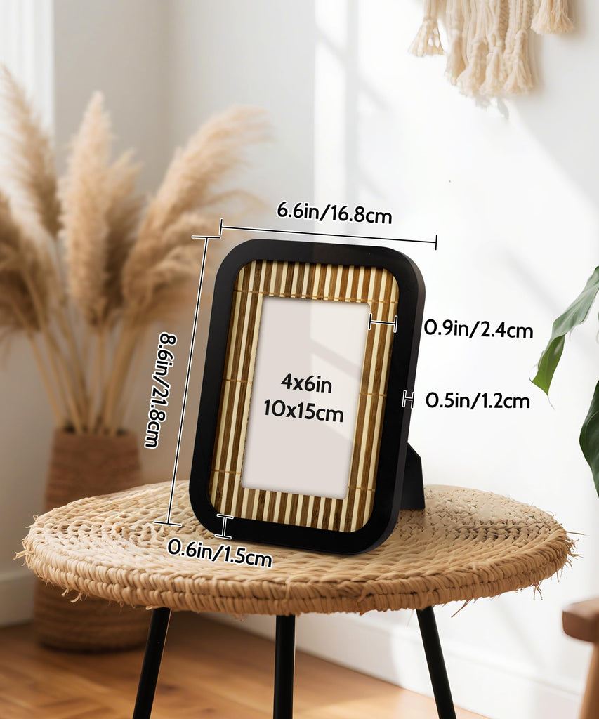 Boho 4x6 Picture Frame Black Bamboo Woven Photo Frame