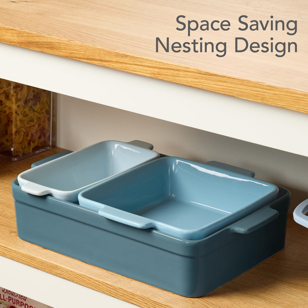 3-Piece Ceramic Casserole Baking Dish Set Cornflower