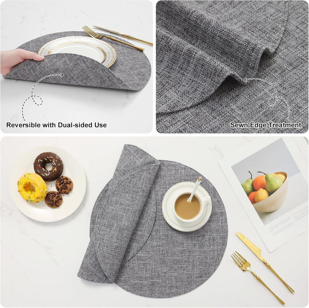 Faux Cotton Linen 15 Inch Round Cloth Place mats, Set of 8