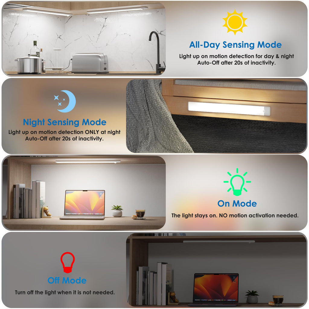 15.9 inch Motion Sensor Under Cabinet Lights, Cool White, 3-Pack