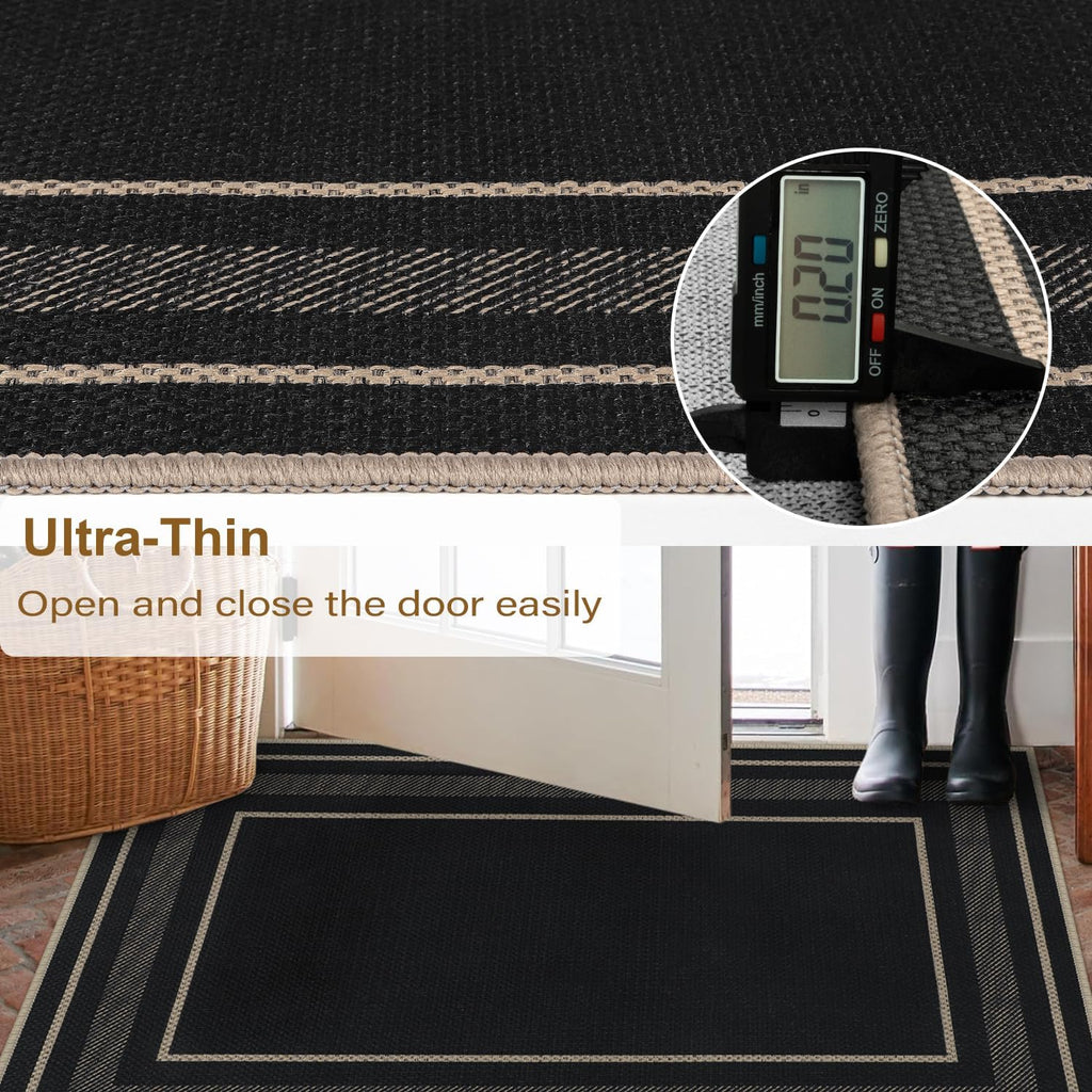 Easy Jute Kitchen Runner Rug 2x6 Black Rugs Runner | Washable Non-Slip Neutral Outdoor Runner Rug, Farmhouse Modern