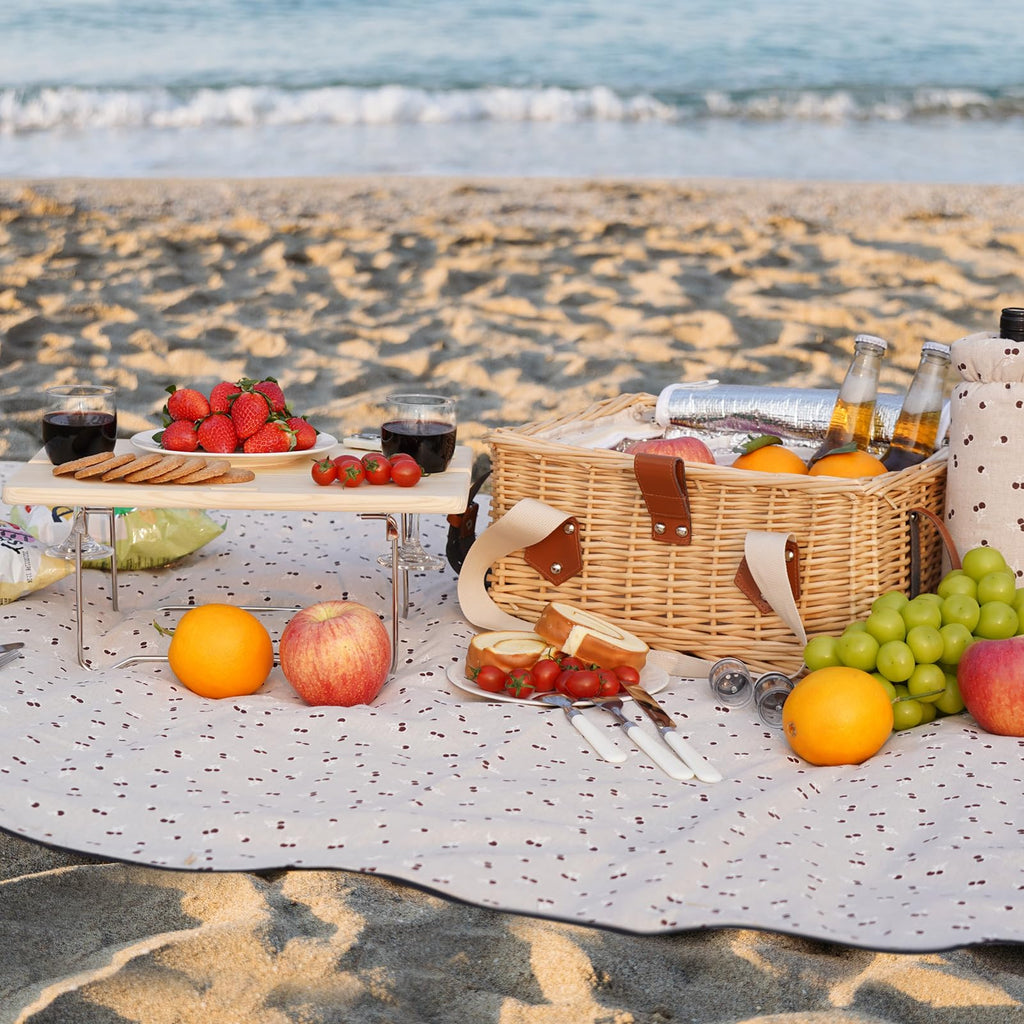 Picnic Basket for 2, Handmade Wicker Picnic Set with Folding Table and Waterproof Blanket, Large Insulated Picnic