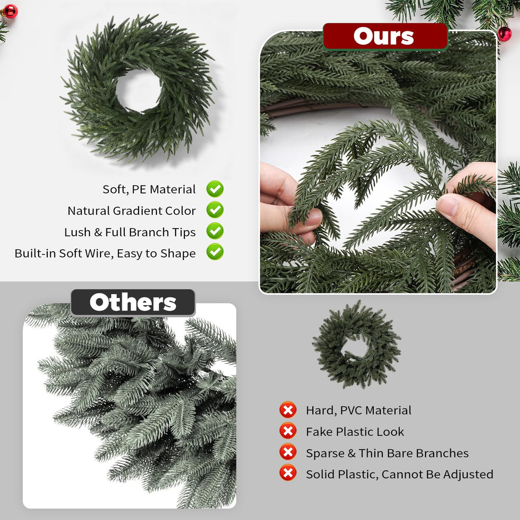 26" Christmas Norfolk Pine Wreath, Bonus Optional Welcome Sign