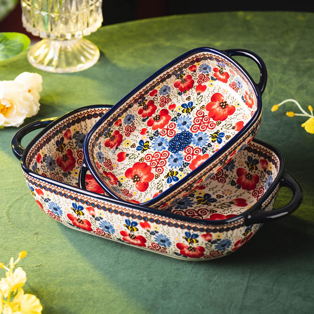Baking Dish Ceramic Baking Pan Blue Casserole Dish Porcelain rectangular Baking Set 2pcs Bakeware Sets Single Serving