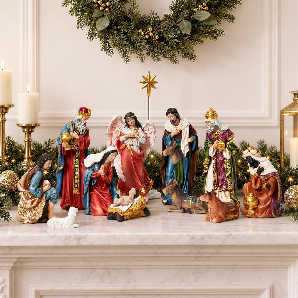 Nativity Sets for Christmas Indoor Set of 13 Pieces 5.9 Inch Tall