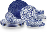 SELENE Plates and Bowls Set for 4, 12 Pieces Dinnerware Sets, Mircowave and Dishwasher Safe Dishes Set