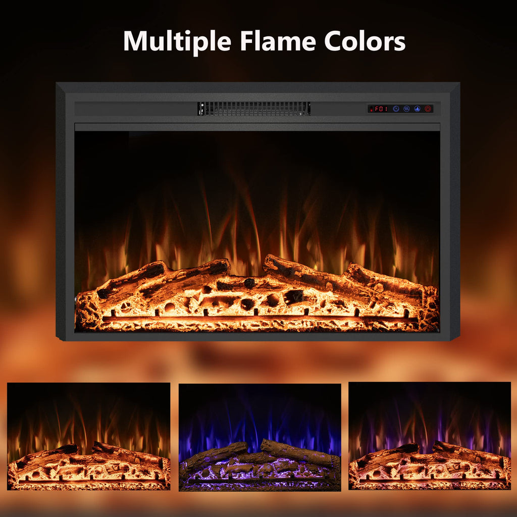 30" Width Electric Fireplace Inserts with Adjustable Flame Colors, Fireplace Heater with Touch Screen & Remote